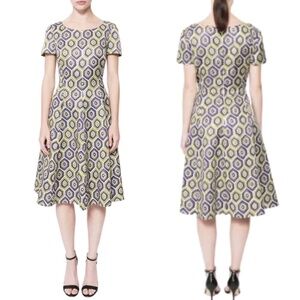 Prada Fall/Winter 2012 Geometric Silk Fit & Flare Short Sleeve Dress Sz. 40